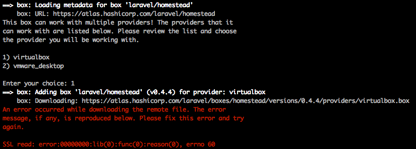 Homestead ssl read error