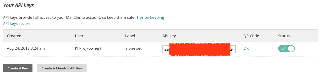 建立 API Key 完成
